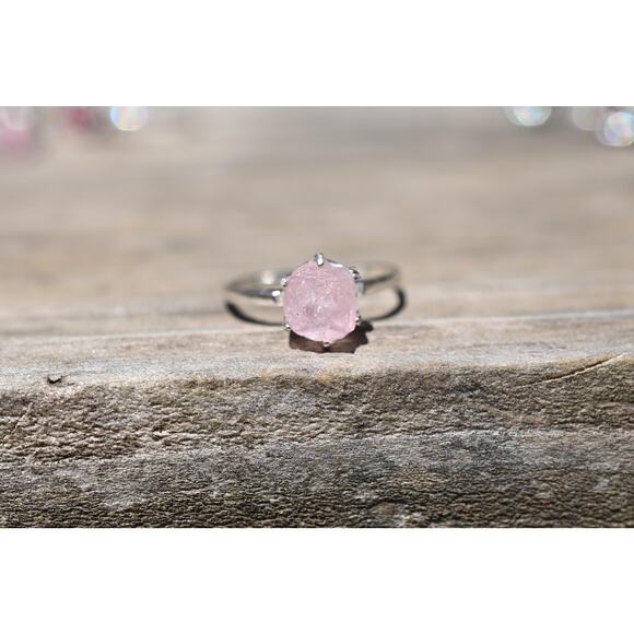 Morganite engagement ring set, raw crystal ring size 3 4 5 6 7 8 9 10 11 12 13 - Picture 5 of 9